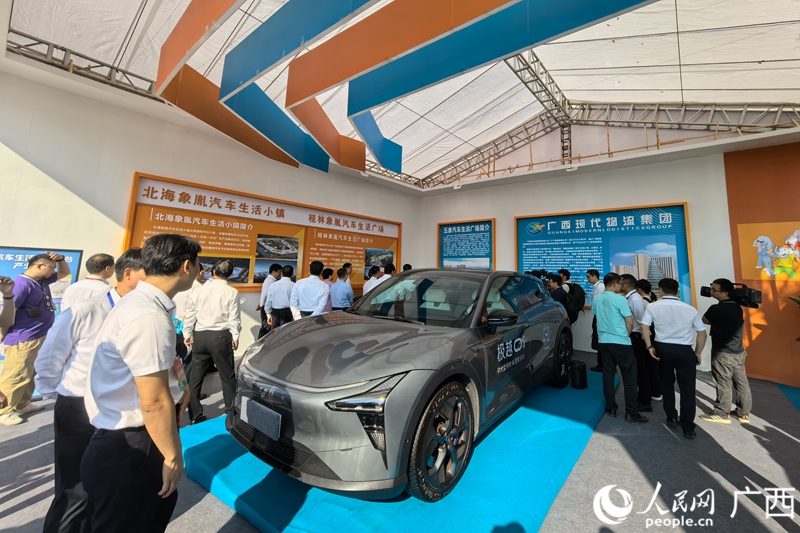 在廣西現(xiàn)代物流集團展區(qū)，嘉賓了解汽車生活服務(wù)平臺建設(shè)情況。人民網(wǎng)記者 覃心攝